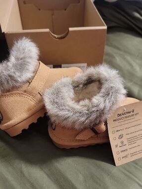 BearPaw Kids Tan Faux-Fur Collar Winter Boots